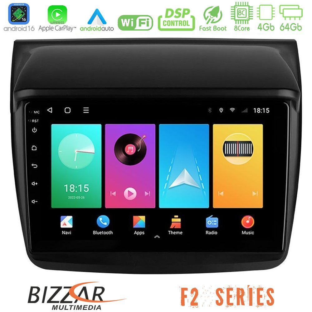 Bizzar F2 Series 8Core Android16 4+64GB  Mitsubishi L200 Navigation Multimedia Tablet 9"