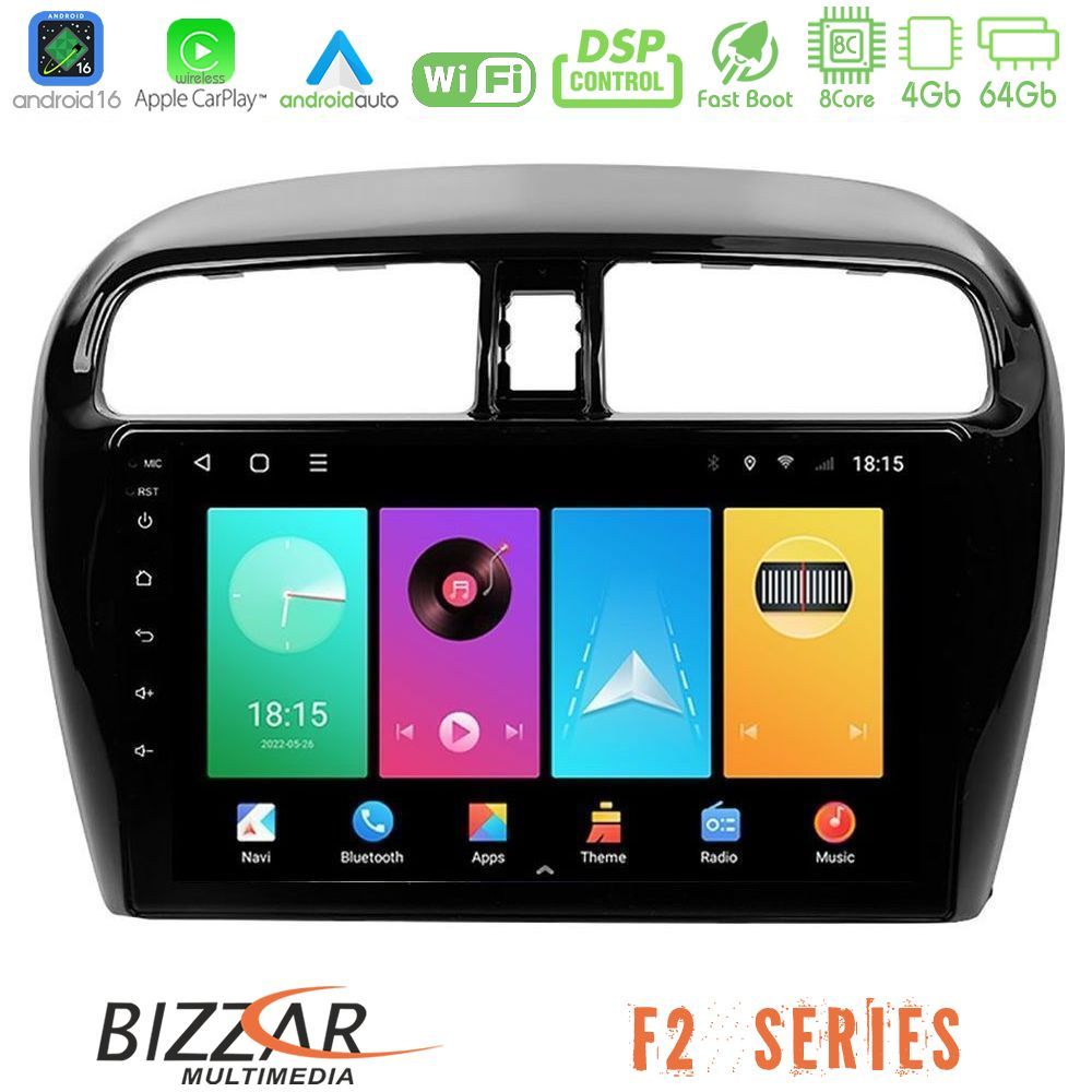 Bizzar F2 Series 8Core Android16 4+64GB  Mitsubishi Space Star 2013-2016 Navigation Multimedia Tablet 9"
