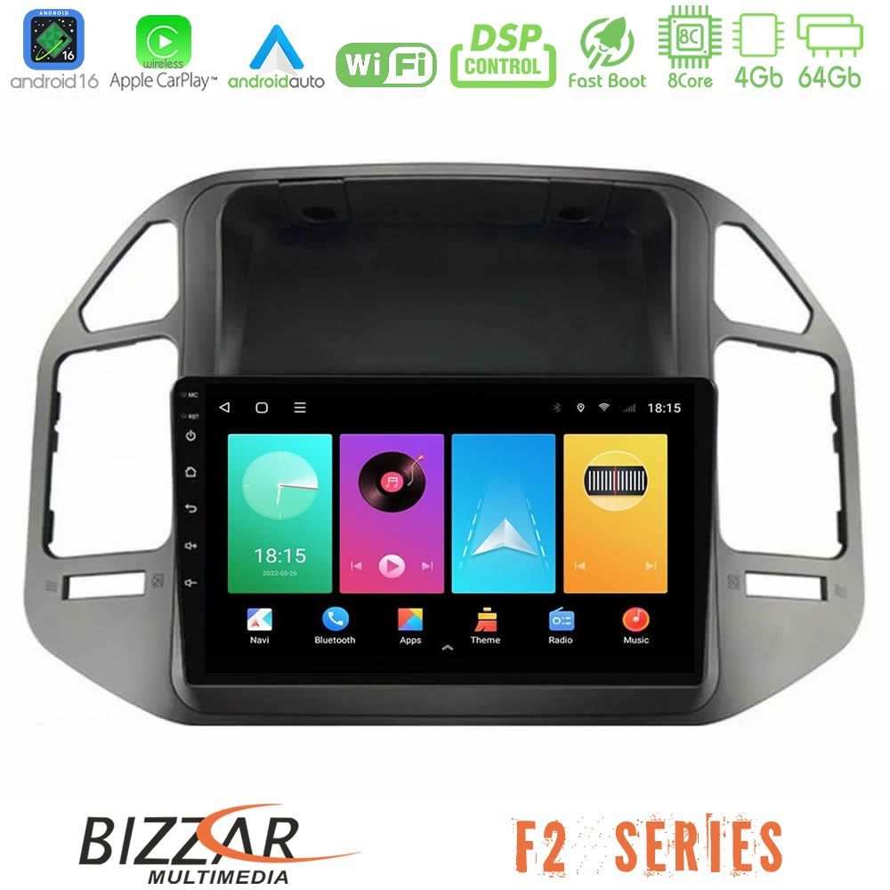 Bizzar F2 Series 8Core Android16 4+64GB Mitsubishi Pajero 2002-2006 Navigation Multimedia Tablet 9"