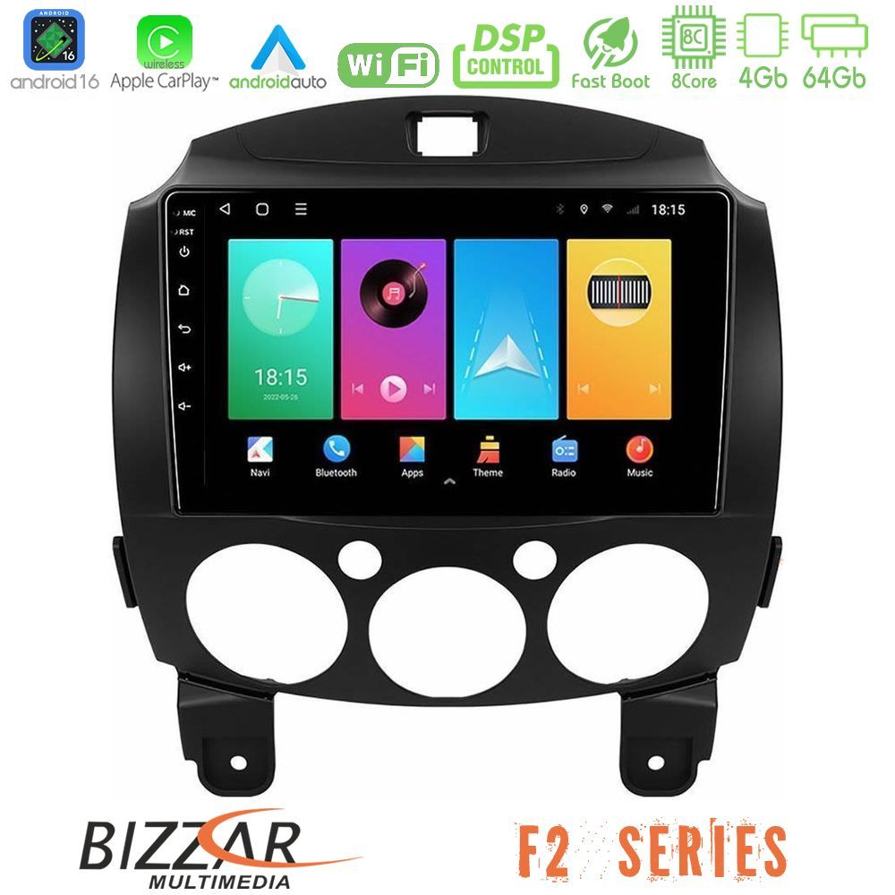 Bizzar F2 Series 8Core Android16 4+64GB Mazda 2 2008-2014 Navigation Multimedia Tablet 9"