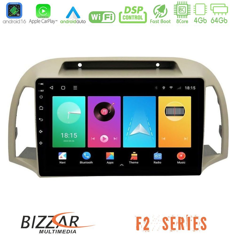 Bizzar F2 Series 8Core Android16 4+64GB Nissan Micra K12 2002-2010 Navigation Multimedia Tablet 9"