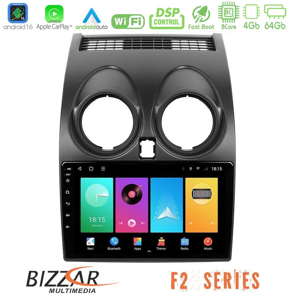 Bizzar F2 Series 8Core Android16 4+64GB  Nissan Qashqai J10 Navigation Multimedia Tablet 9"
