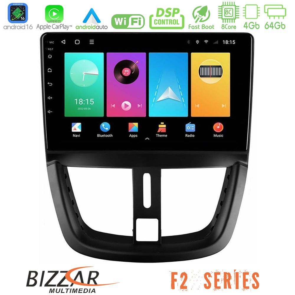 Bizzar F2 Series 8Core Android16 4+64GB Peugeot 207 Navigation Multimedia Tablet 9"