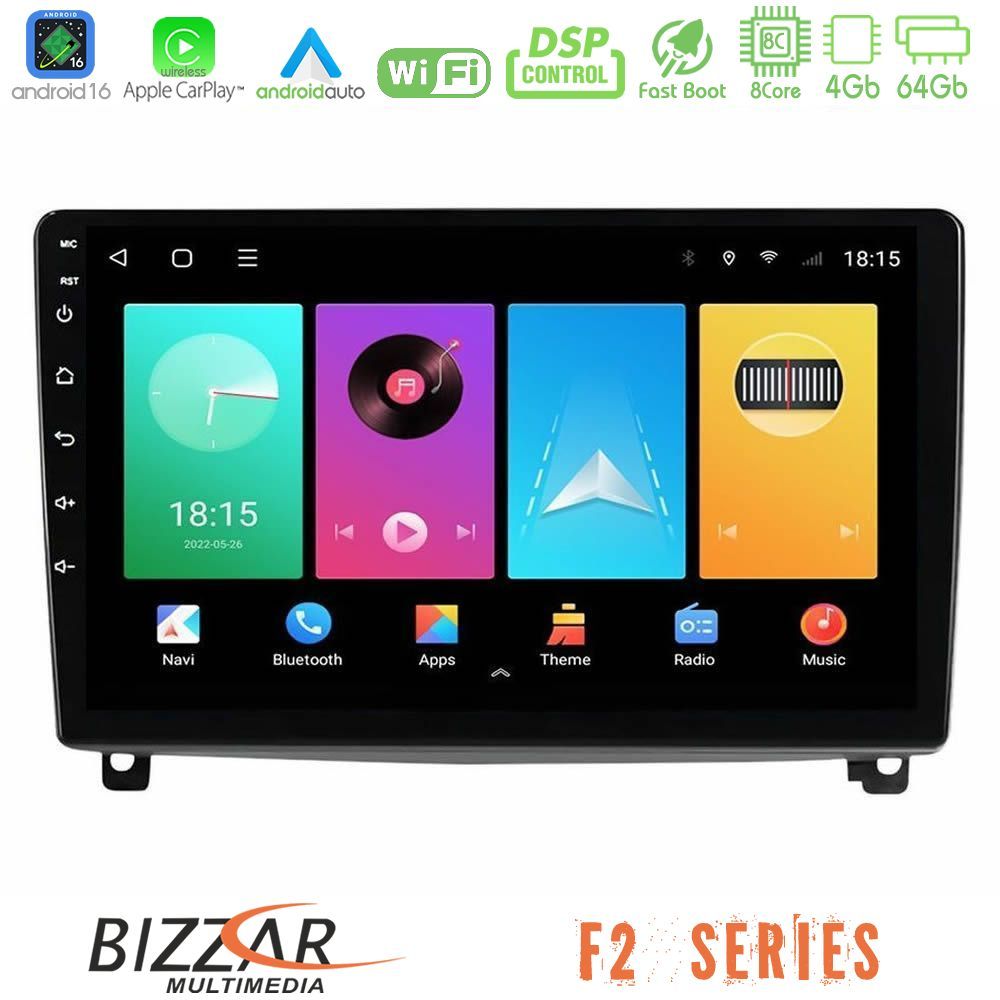 Bizzar F2 Series 8Core Android16 4+64GB Peugeot 407 Navigation Multimedia Tablet 9"