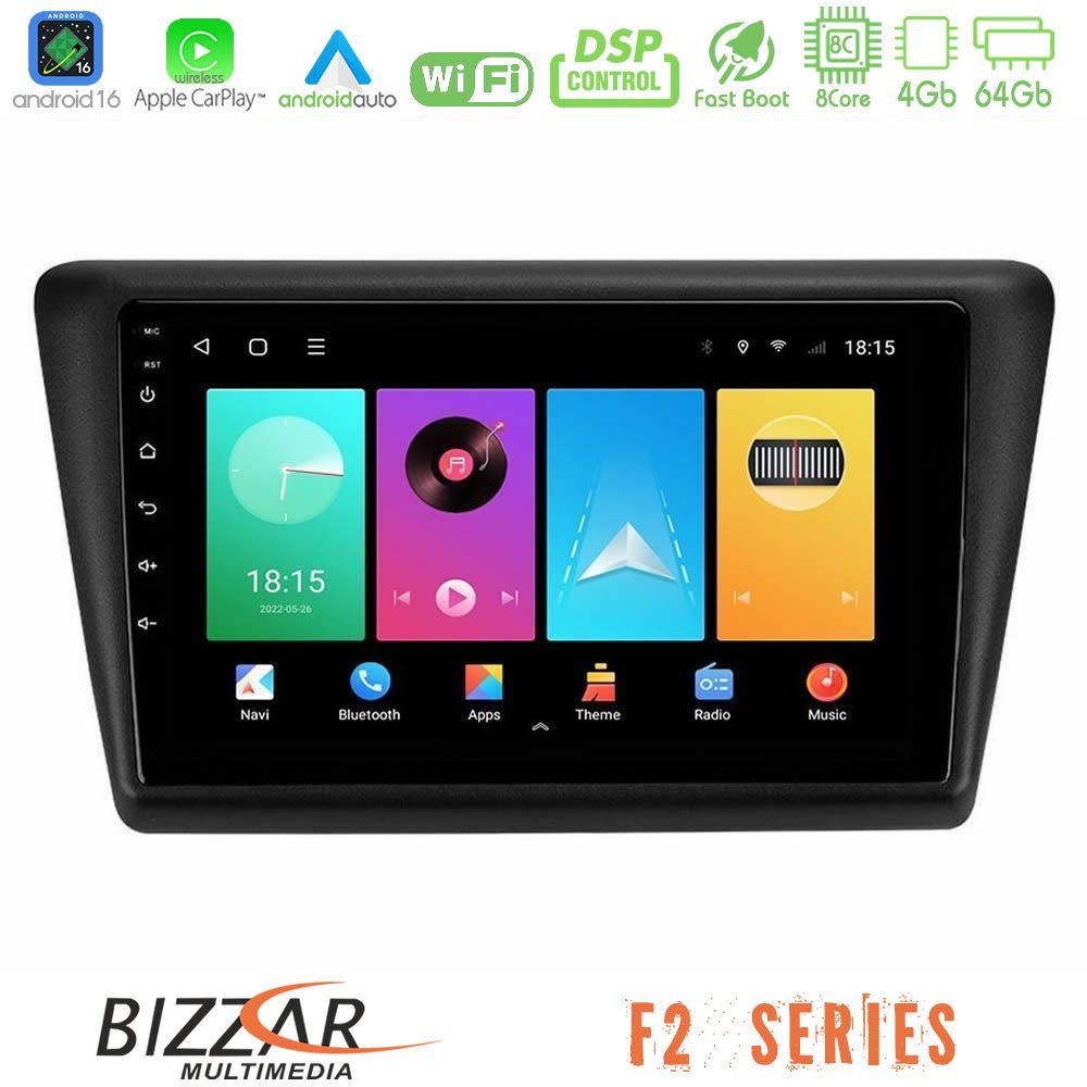Bizzar F2 Series 8Core Android16 4+64GB  Skoda Rapid 2013-2017 Navigation Multimedia Tablet 9"