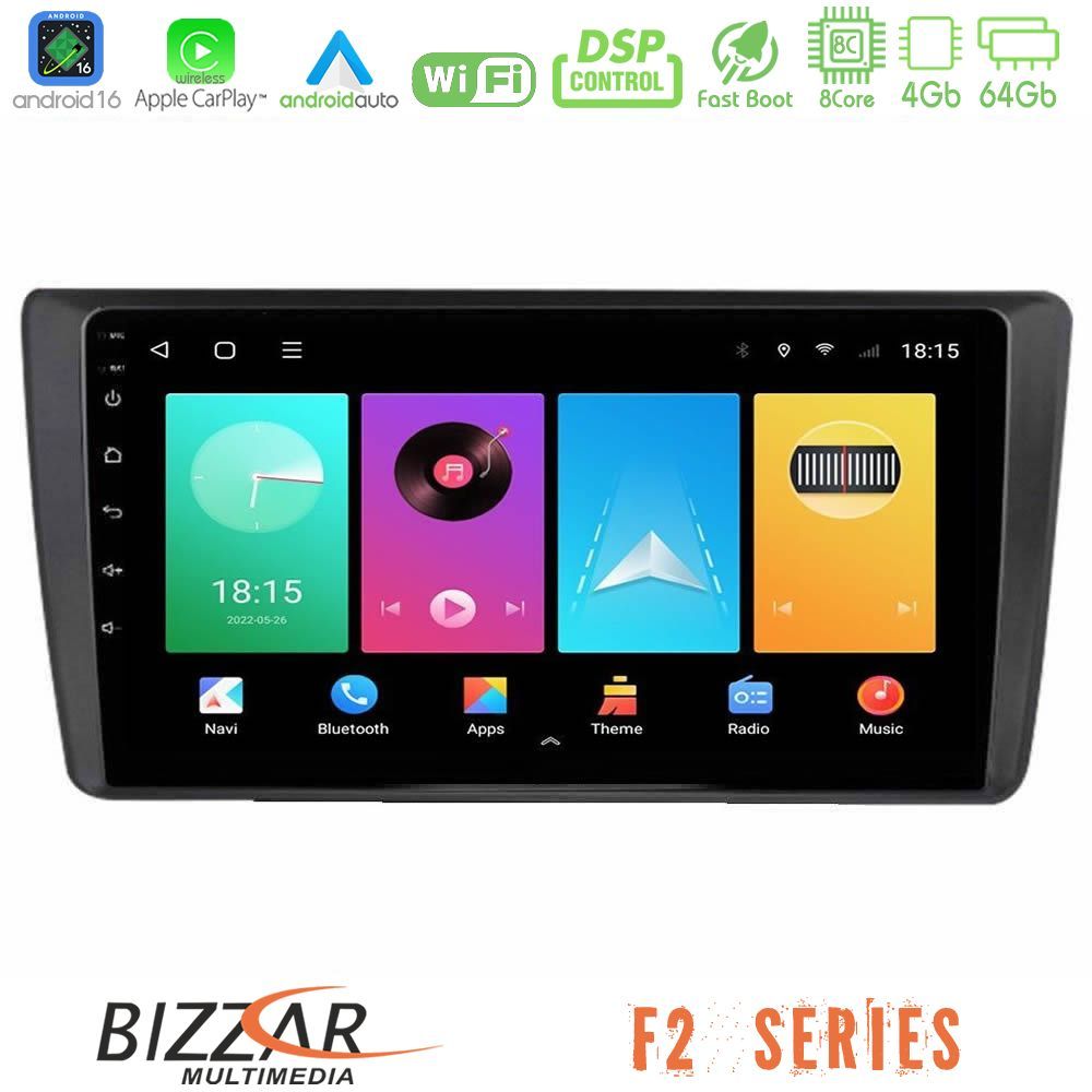 Bizzar F2 Series 8Core Android16 4+64GB  Skoda Octavia 2004-2012 Navigation Multimedia Tablet 9"
