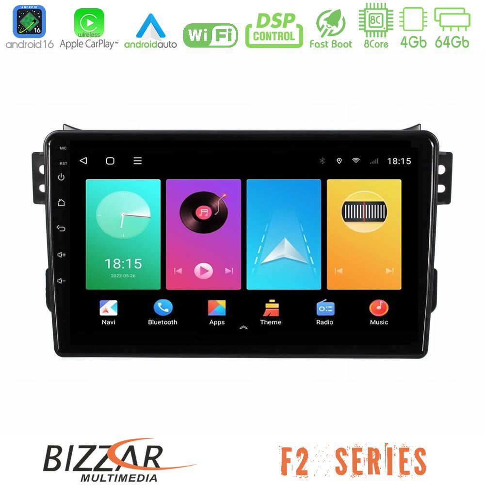 Bizzar F2 Series 8Core Android16 4+64GB Suzuki Splash amp; Opel Agila 2008-2014 Navigation Multimedia Tablet 9"