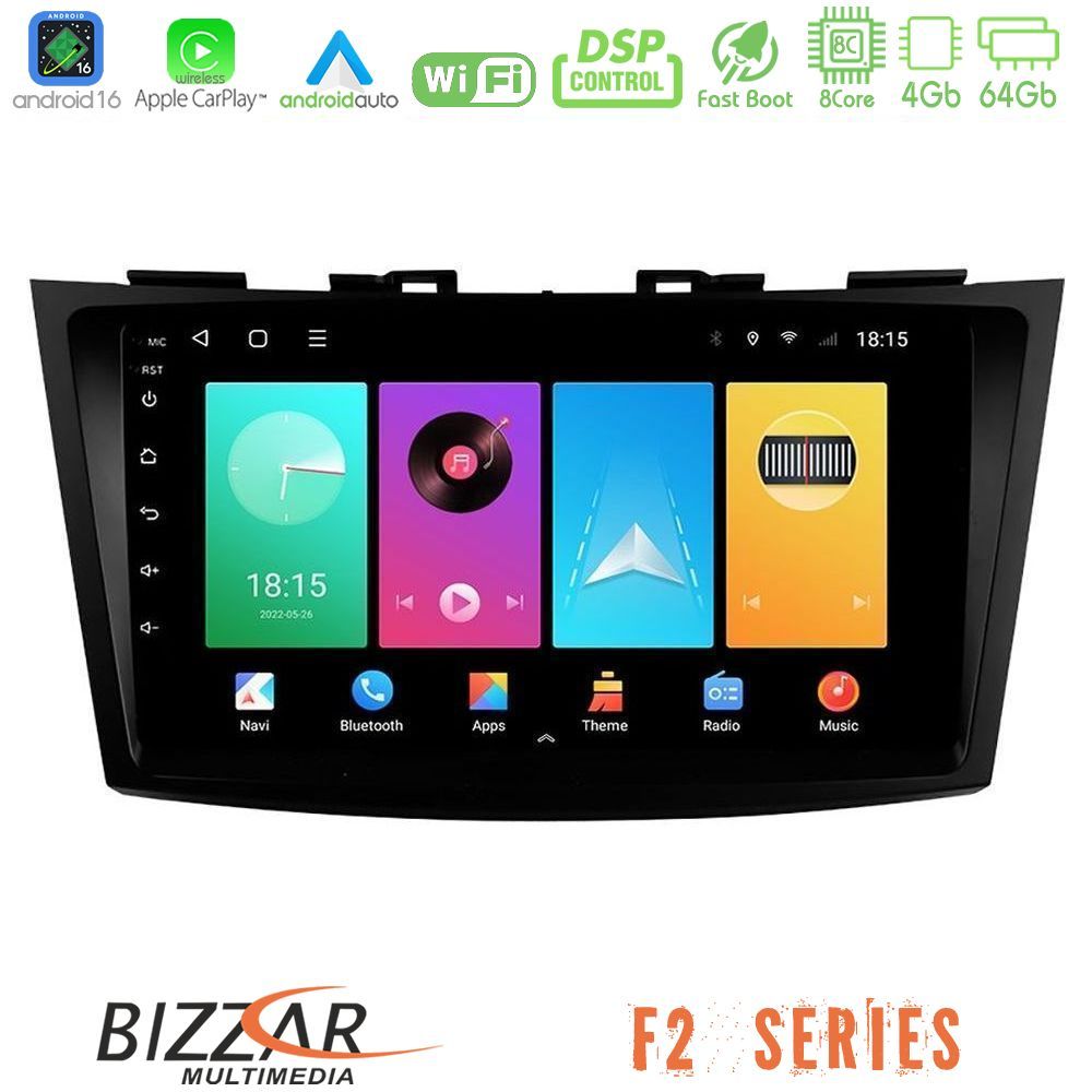 Bizzar F2 Series 8Core Android16 4+64GB  Suzuki Swift 2011-2016 Navigation Multimedia Tablet 9"