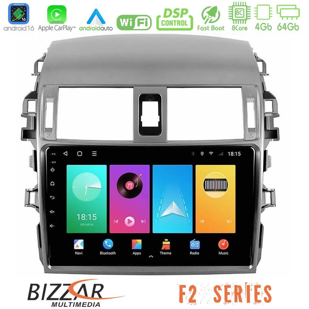 Bizzar F2 Series 8Core Android16 4+64GB  Toyota Corolla 2008-2010 Navigation Multimedia Tablet 9"