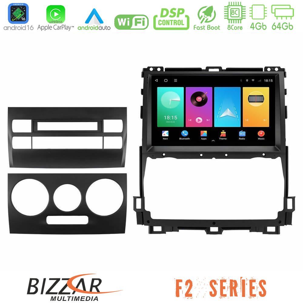 Bizzar F2 Series 8Core Android16 4+64GB  Toyota Land Cruiser J120 2002-2009 Navigation Multimedia Tablet 9"