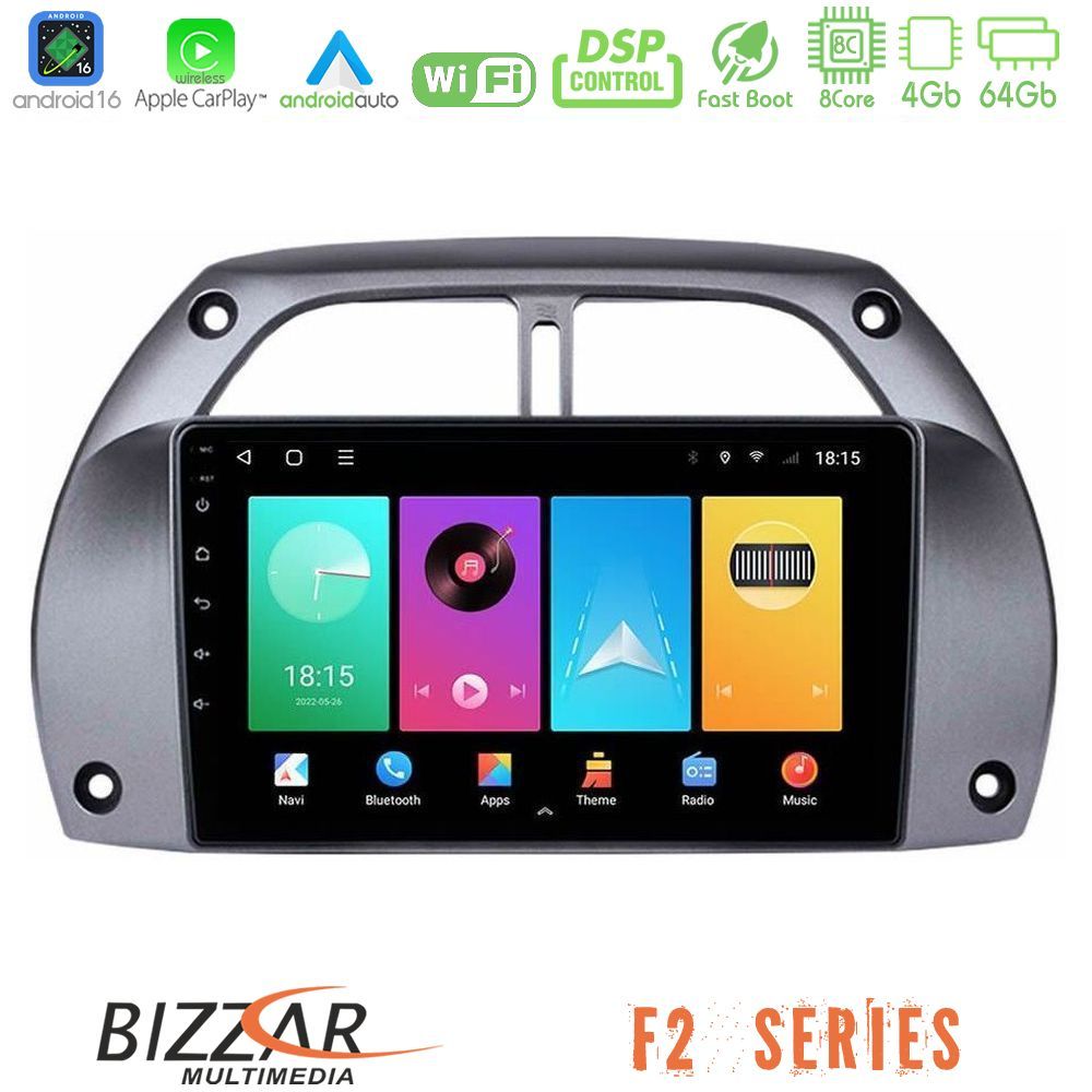 Bizzar F2 Series 8Core Android16 4+64GB  Toyota RAV4 2001 - 2006 Navigation Multimedia Tablet 9"