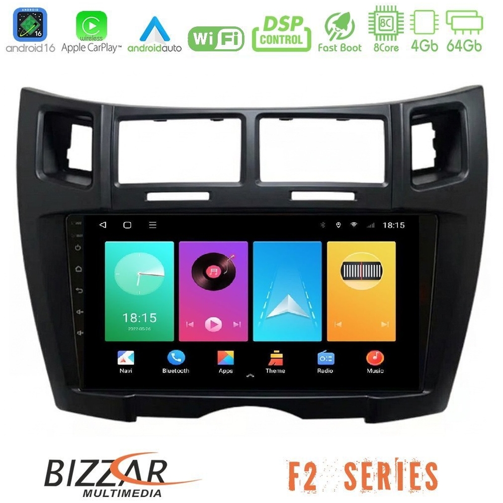 Bizzar F2 Series 8Core Android16 4+64GB  Toyota Yaris Navigation Multimedia Tablet 9" (Μαύρο Χρώμα)