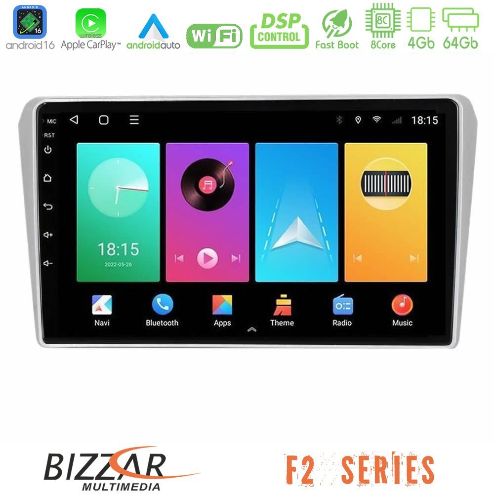 Bizzar F2 Series 8Core Android16 4+64GB  Toyota Avensis T25 02/2003–2008 Navigation Multimedia Tablet 9"