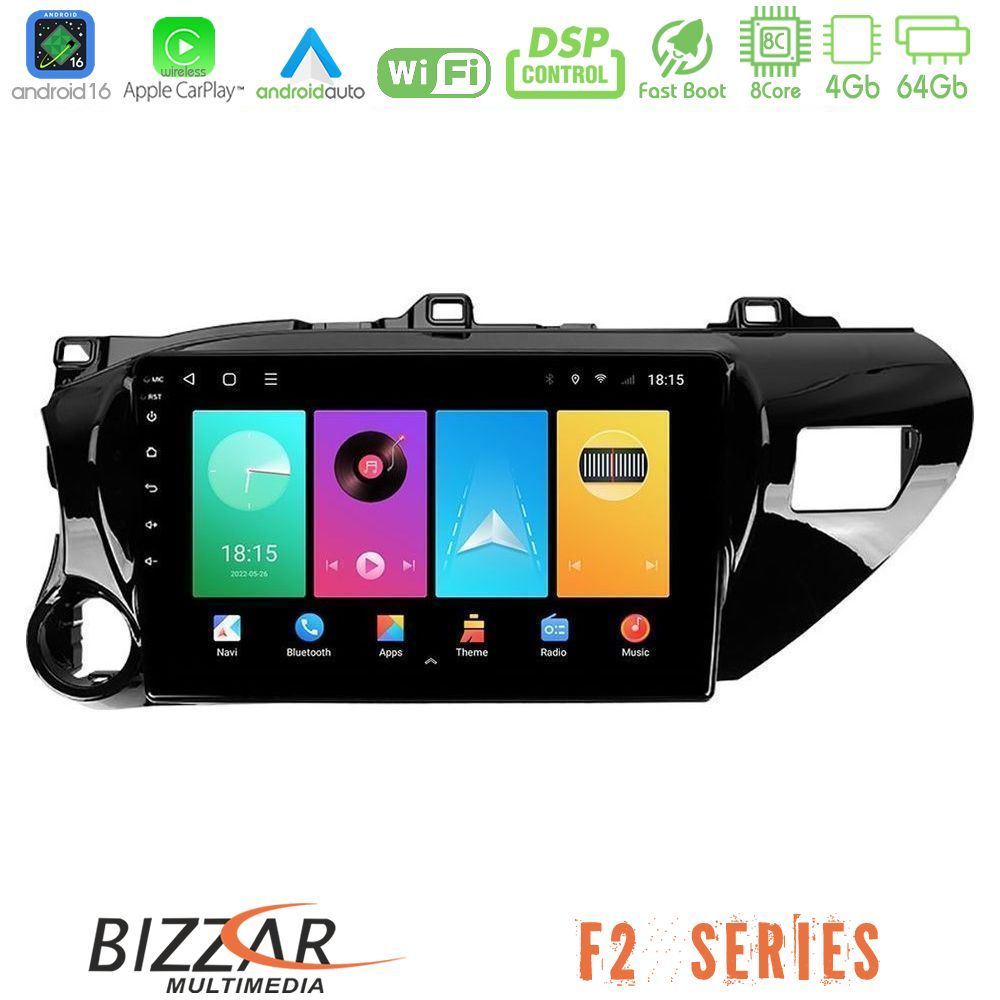 Bizzar F2 Series 8Core Android16 4+64GB  Toyota Hilux 2017-2021 Navigation Multimedia Tablet 10"
