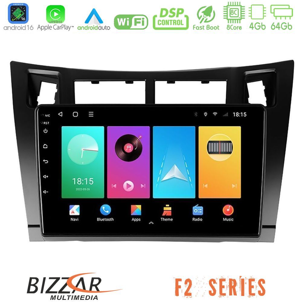 Bizzar F2 Series 8Core Android16 4+64GB  Toyota Yaris Navigation Multimedia Tablet 9" (Μαύρο Χρώμα)
