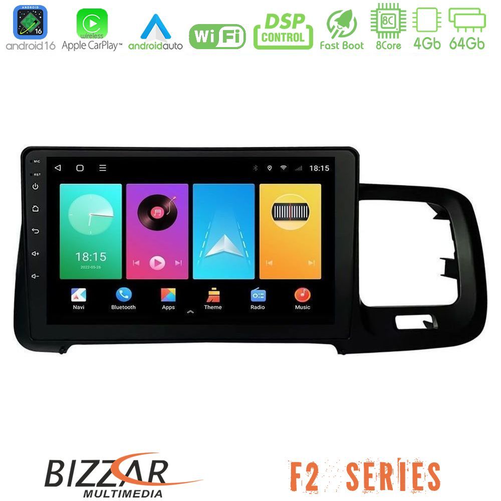 Bizzar F2 Series 8Core Android16 4+64GB  Volvo S60 2010-2018 Navigation Multimedia Tablet 9"
