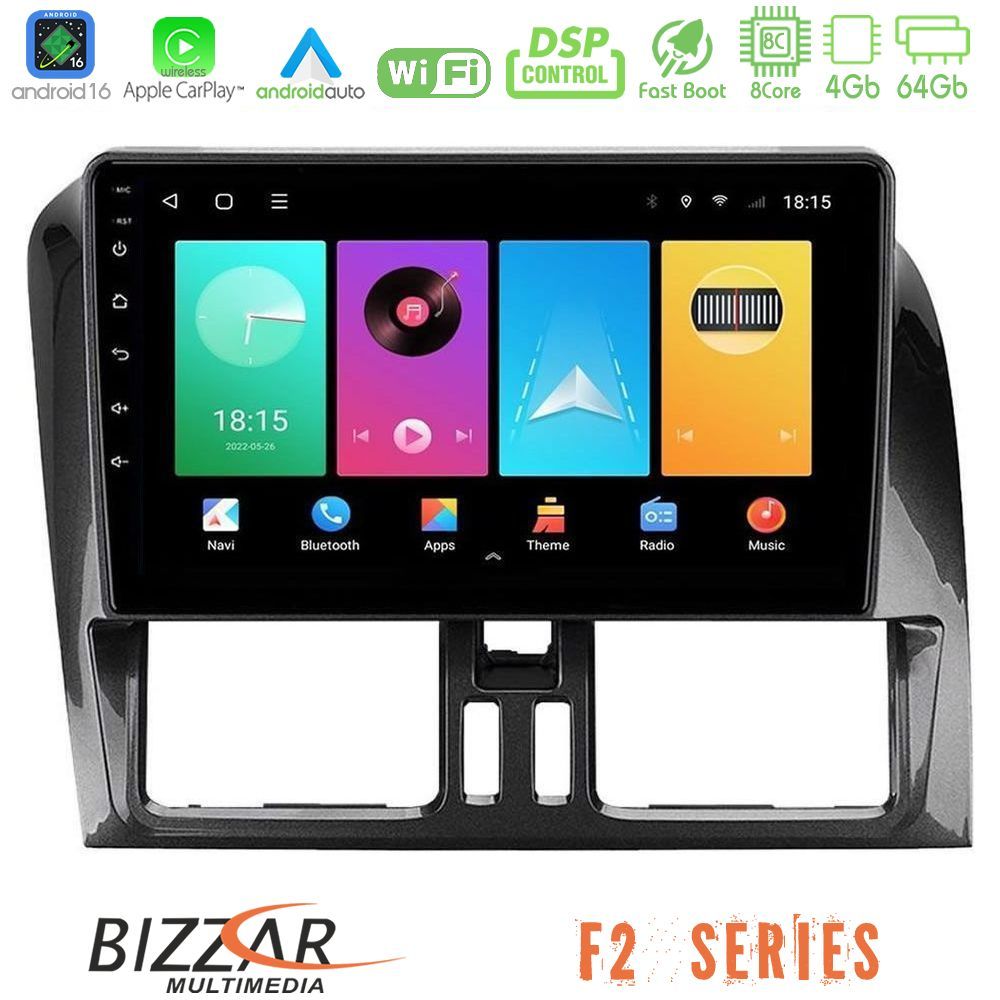 Bizzar F2 Series 8Core Android16 4+64GB Volvo XC60 2009-2012 Navigation Multimedia Tablet 9"