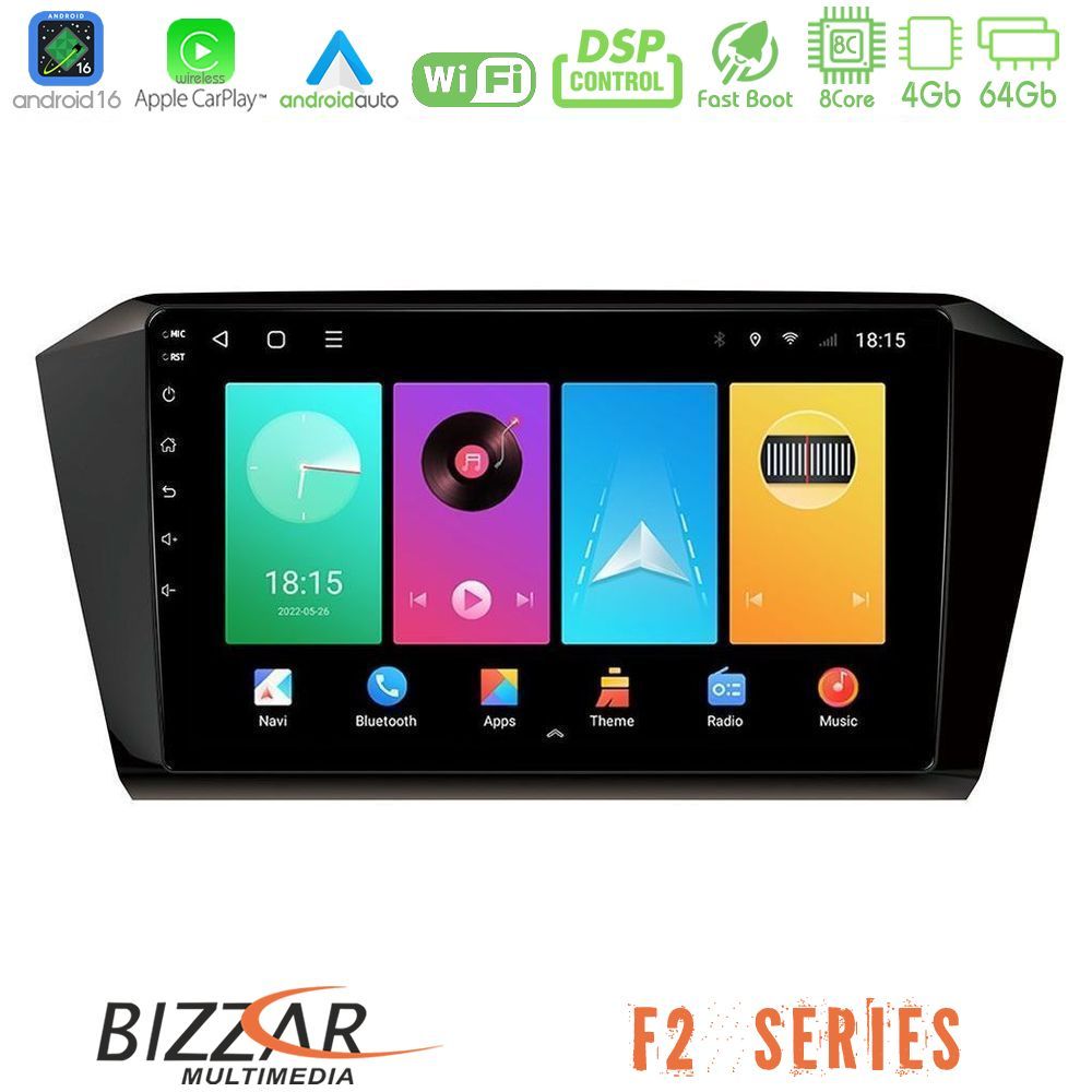 Bizzar F2 Series 8Core Android16 4+64GB  VW Passat Navigation Multimedia Tablet 10"