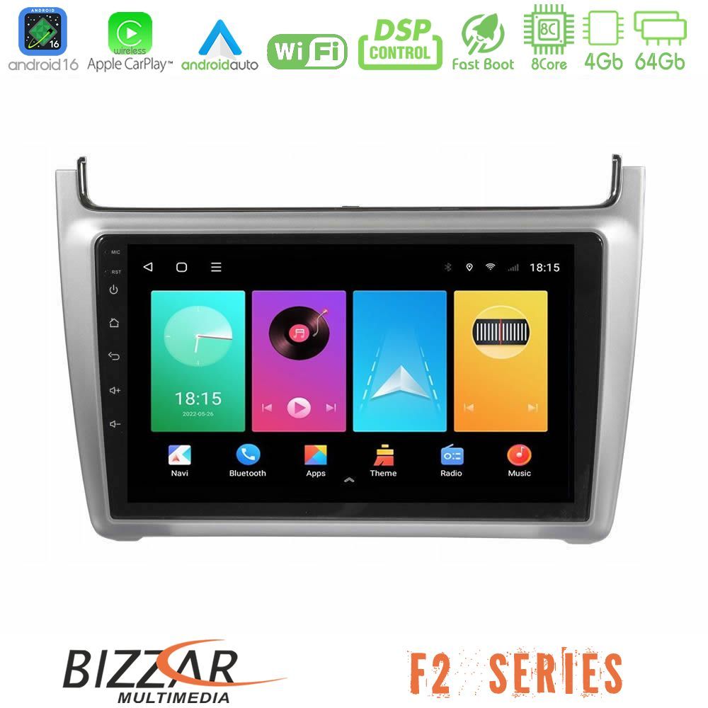 Bizzar F2 Series 8Core Android16 4+64GB  Vw Polo 2014-2017 Navigation Multimedia Tablet 9"   (Silver)