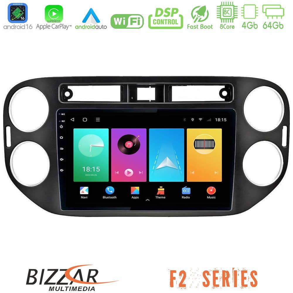 Bizzar F2 Series 8Core Android16 4+64GB  VW Tiguan Navigation Multimedia Tablet 9" (23mm alarm button)