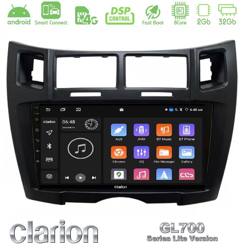 Clarion GL700 Lite Series 8Core Android ClarionOS 2+32GB Toyota Yaris Navigation Multimedia Tablet 9" (Μαύρο Χρώμα) Με Carplay & Android Auto