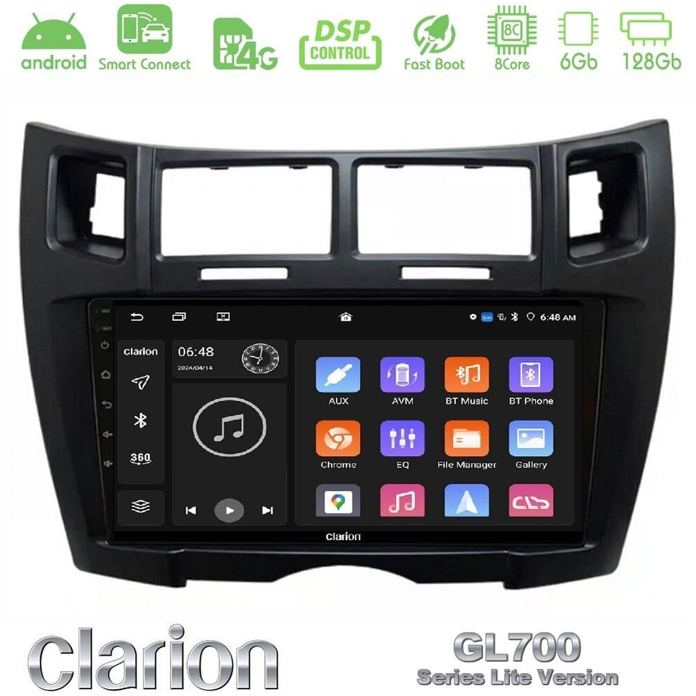 Clarion GL700 Lite Series 8Core Android ClarionOS 6+128GB Toyota Yaris Navigation Multimedia Tablet 9" (Μαύρο Χρώμα) Με Carplay & Android Auto