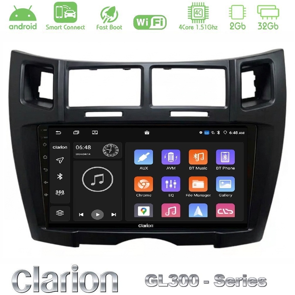 Clarion GL300 Series 4Core Android ClarionOS 2+32GB Toyota Yaris Navigation Multimedia Tablet 9" (Μαύρο Χρώμα) Με Carplay & Android Auto