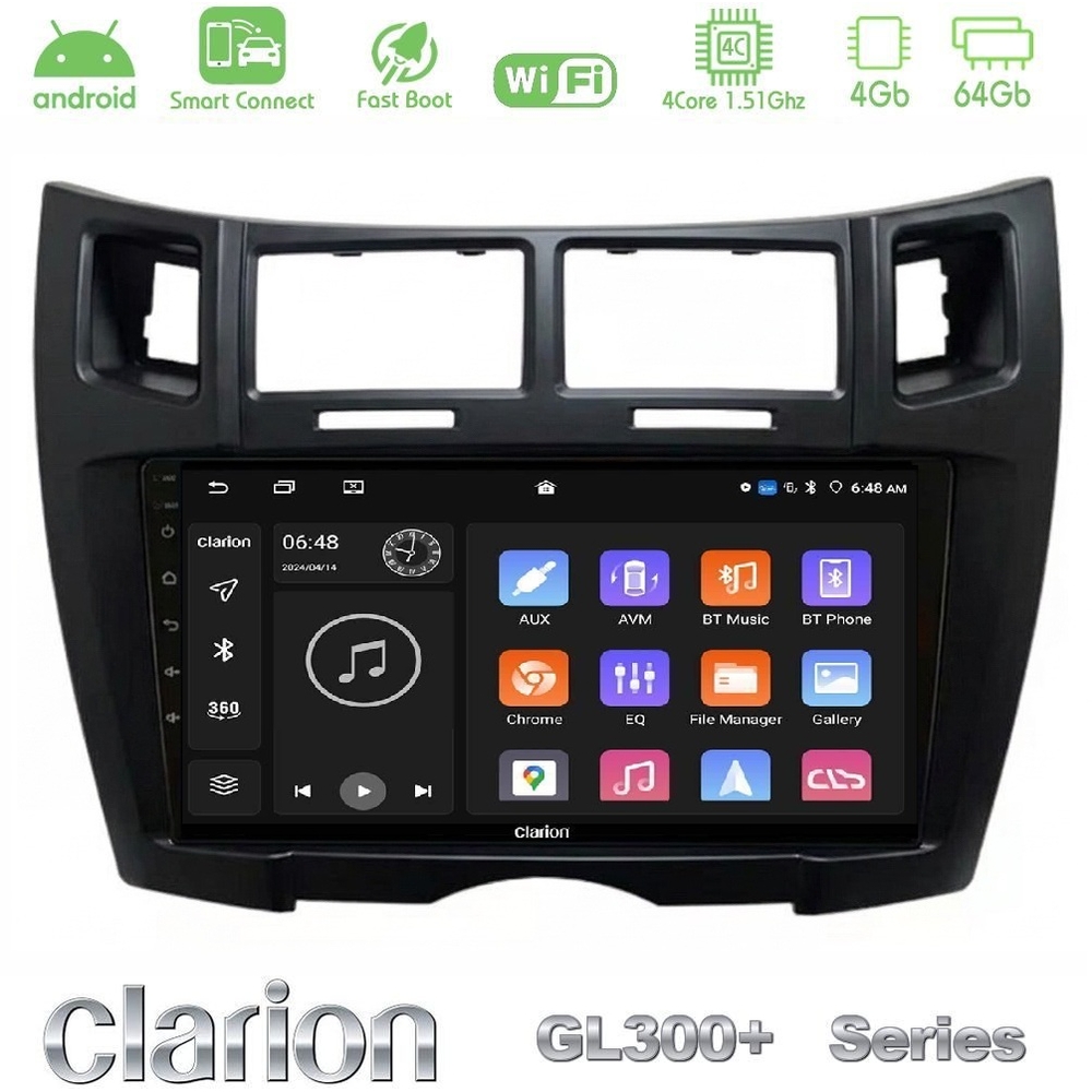 Clarion GL300+ Series 4Core Android ClarionOS 4+64GB  Toyota Yaris Navigation Multimedia Tablet 9" (Μαύρο Χρώμα)