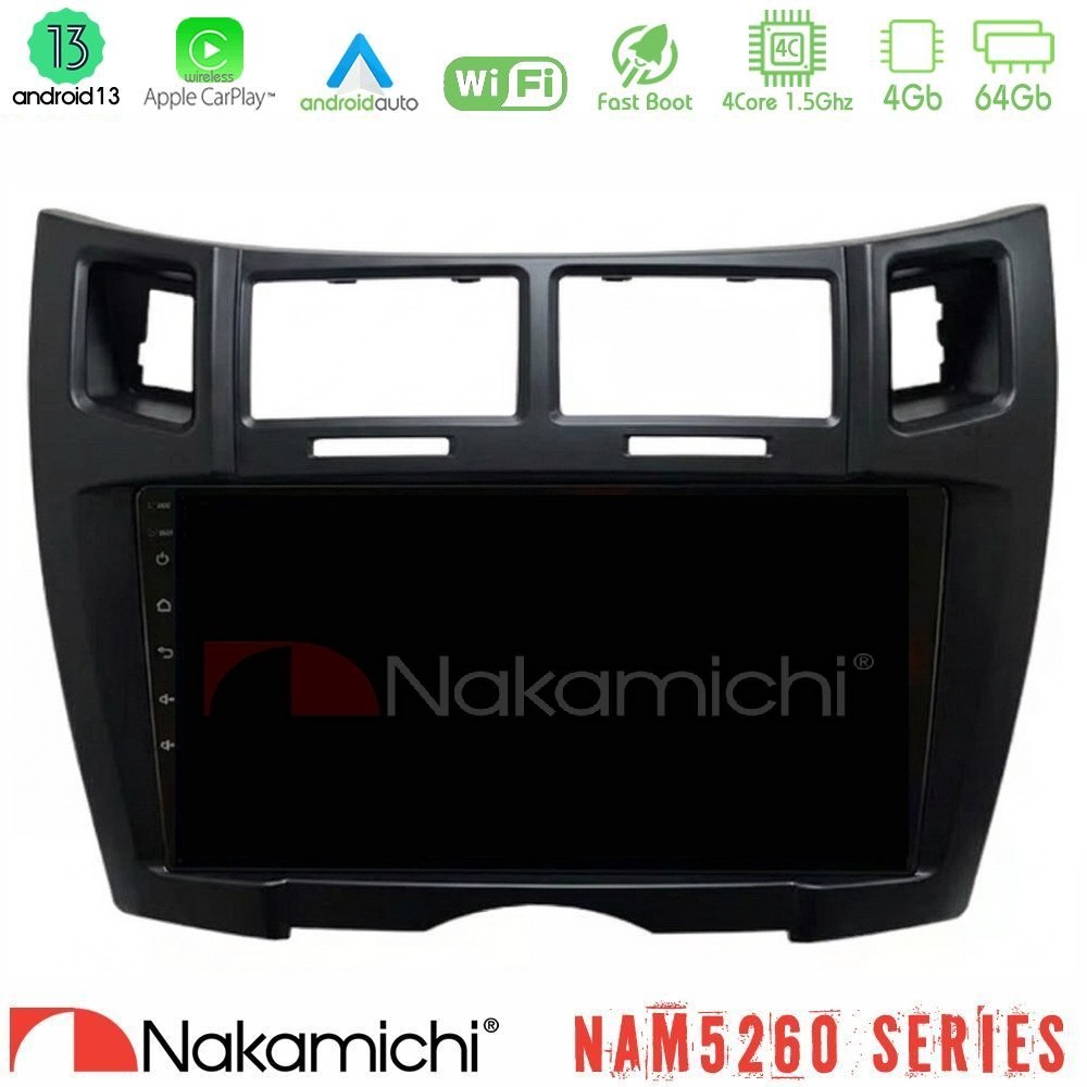 Nakamichi NAM5260 Series 4Core Android13 4+64GB Toyota Yaris Navigation Multimedia Tablet 9" (Μαύρο Χρώμα) Με Carplay & Android Auto