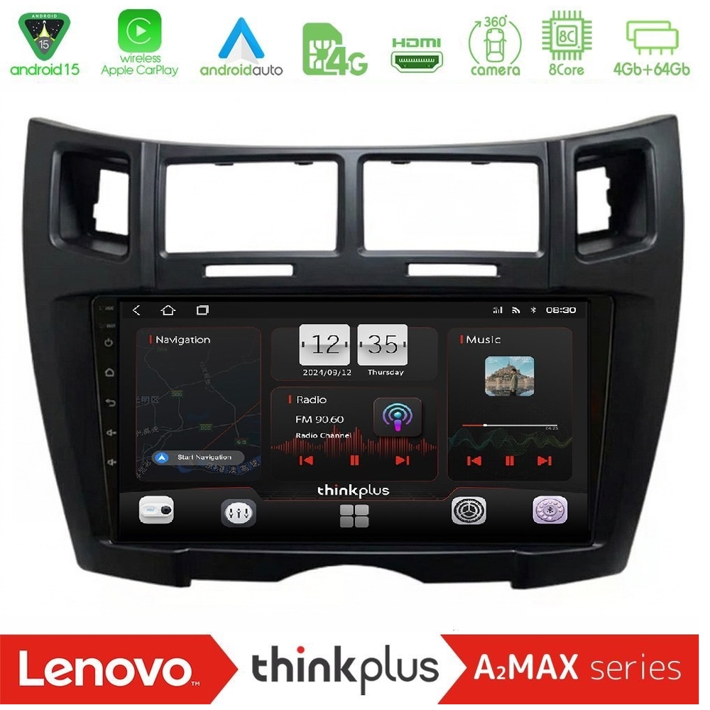 Lenovo Thinkplus A2MAX Series 8Core Android15 4+64GB Toyota Yaris Navigation Multimedia Tablet 9" (Μαύρο Χρώμα)