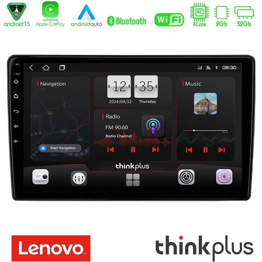 Lenovo Thinkplus Series 4Core Android15 2+32GB Alfa Romeo Giulietta 2014-2021 Navigation Multimedia Tablet 10" Με Carplay & Android Auto Με Carplay & Android Auto