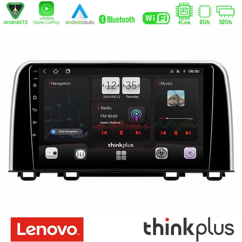 Lenovo Thinkplus Series 4Core Android15 2+32GB Honda CR-V 2019-> Navigation Multimedia Tablet 10" Με Carplay & Android Auto