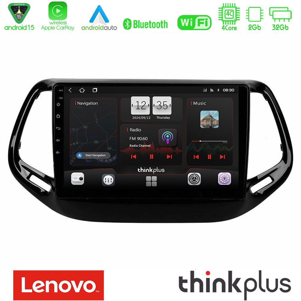 Lenovo Thinkplus Series 4Core Android15 2+32GB  Jeep Compass 2017> Navigation Multimedia Tablet 10" Με Carplay & Android Auto