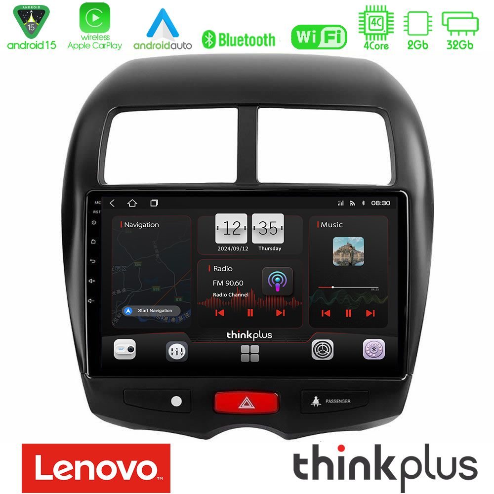 Lenovo Thinkplus Series 4Core Android15 2+32GB Mitsubishi ASX Navigation Multimedia Tablet 10" Με Carplay & Android Auto