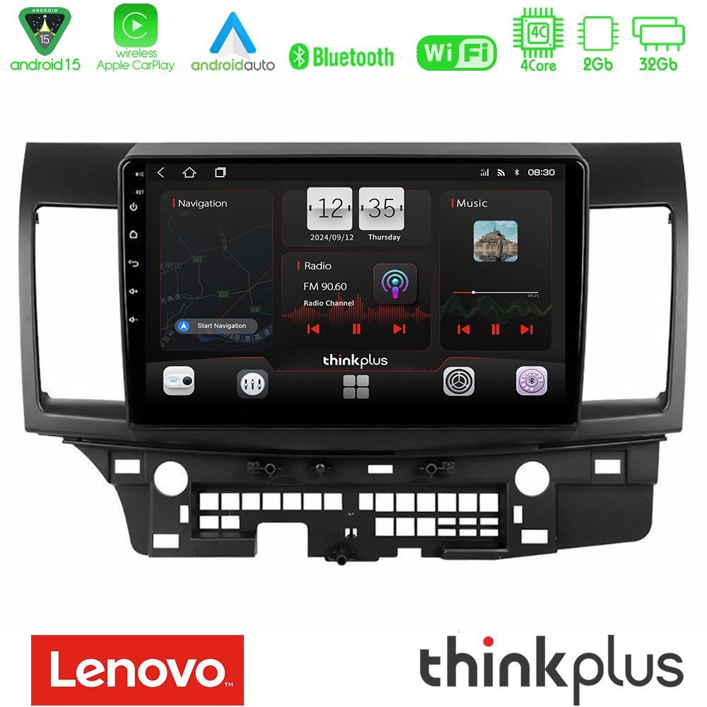 Lenovo Thinkplus Series 4Core Android15 2+32GB  Mitsubishi Lancer 2008 – 2015 Navigation Multimedia Tablet 10" Με Carplay & Android Auto