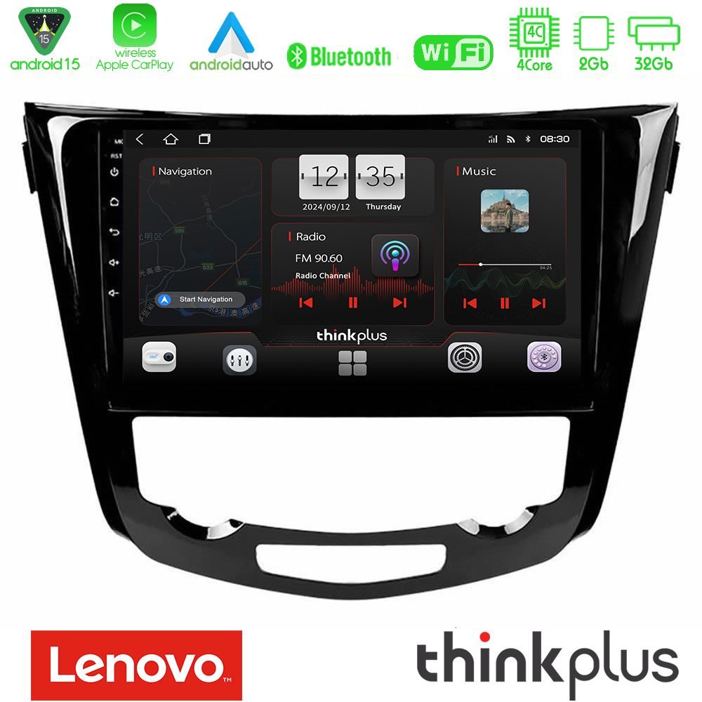 Lenovo Thinkplus Series 4Core Android15 2+32GB Nissan Qashqai J11 (AUTO A/C) Navigation Multimedia Tablet 10" Με Carplay & Android Auto
