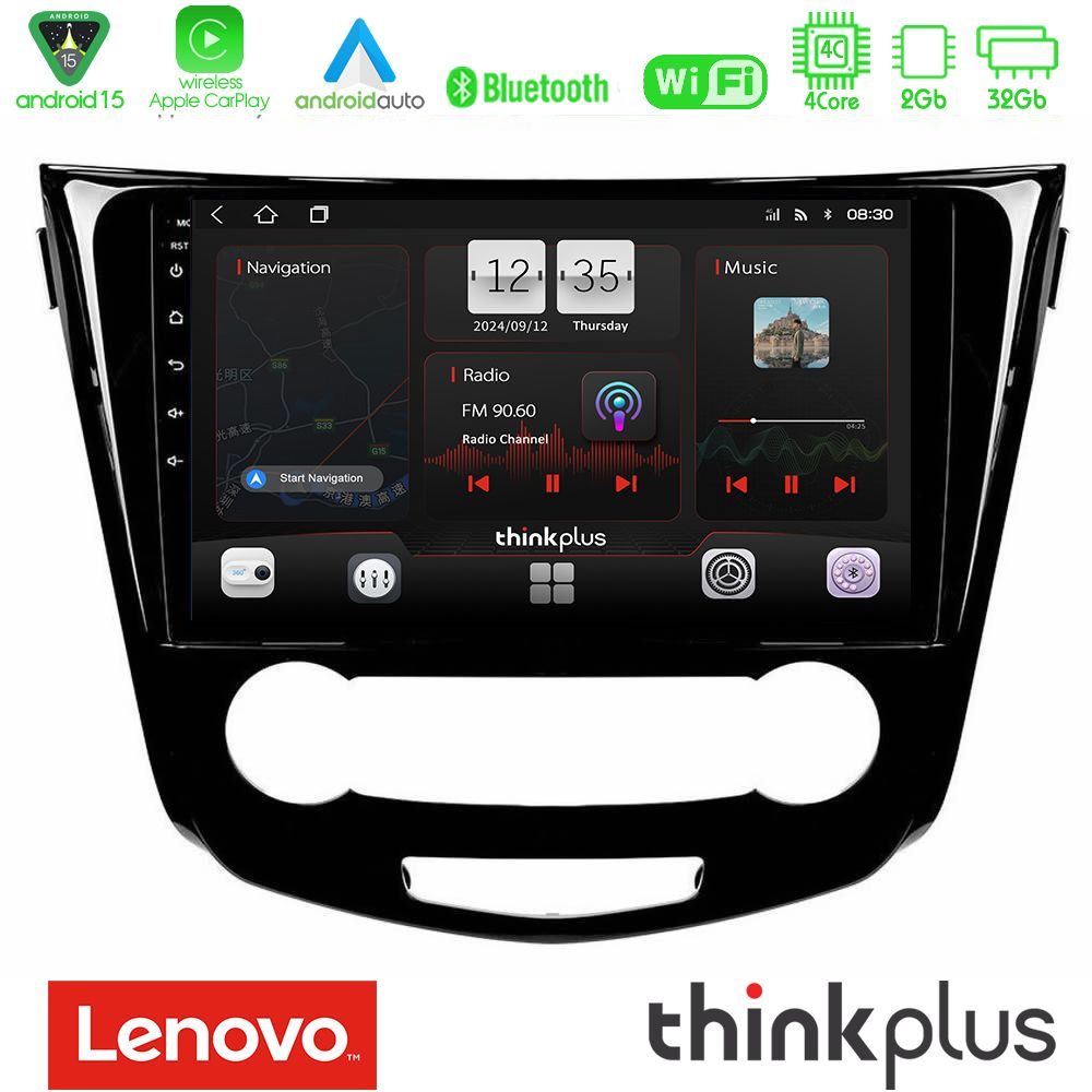 Lenovo Thinkplus Series 4Core Android15 2+32GB Nissan Qashqai J11 (Manual A/C) Navigation Multimedia Tablet 10" Με Carplay & Android Auto