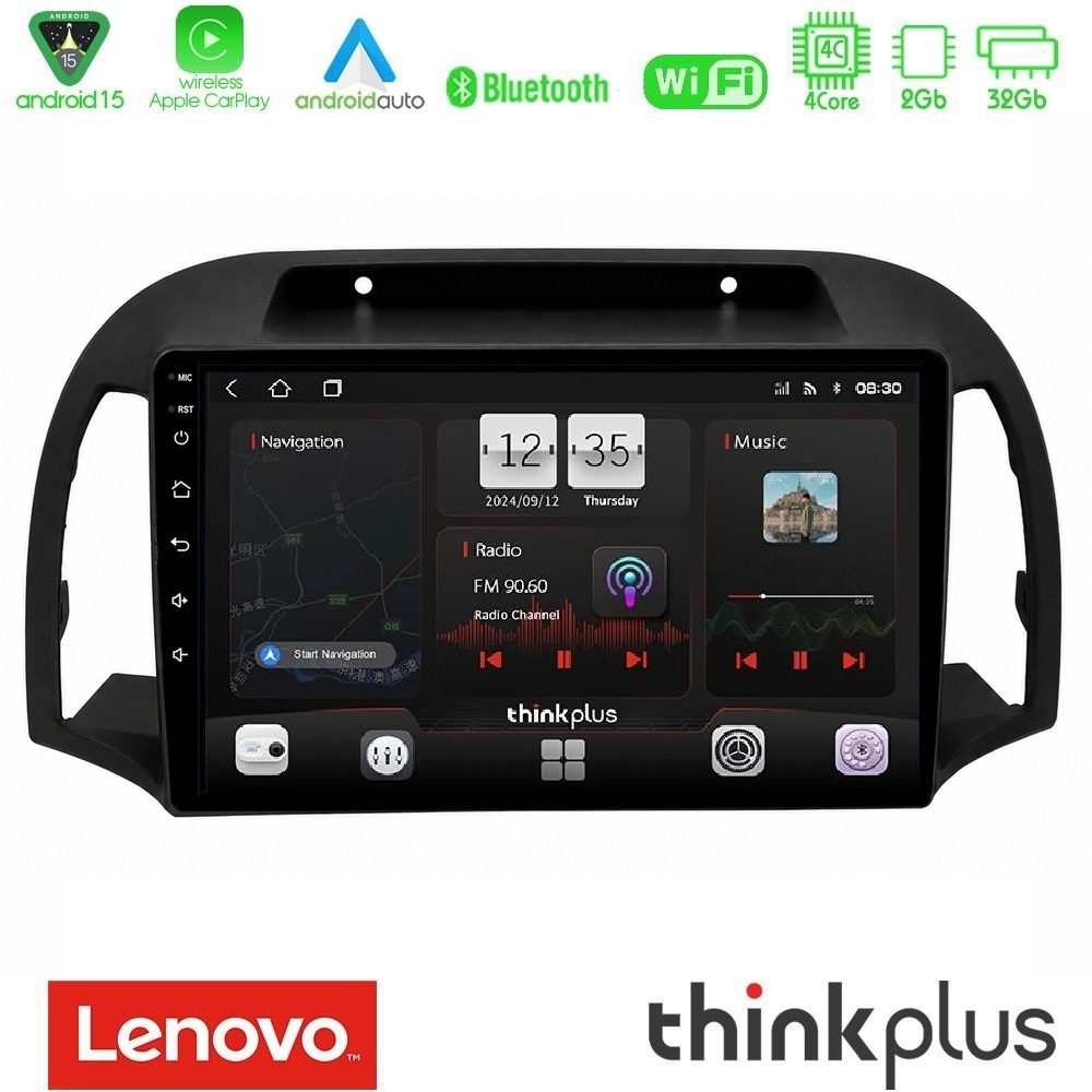 Lenovo Thinkplus Series 4Core Android15 2+32GB Nissan Micra K12 2002-2010 Navigation Multimedia Tablet 9" Με Carplay & Android Auto