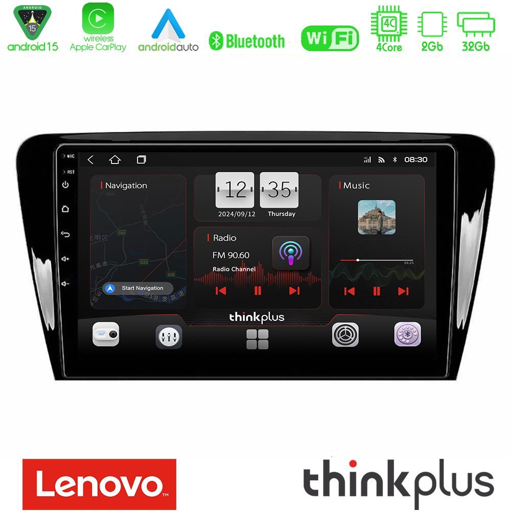 Lenovo Thinkplus Series 4Core Android15 2+32GB Skoda Octavia 7 Navigation Multimedia Tablet 10" Με Carplay & Android Auto