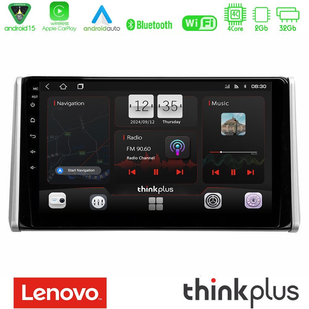 Lenovo Thinkplus Series 4Core Android15 2+32GB Toyota RAV4 2019-2023 Navigation Multimedia Tablet 10" Με Carplay & Android Auto