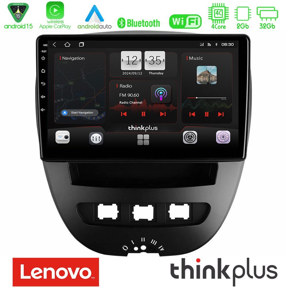 Lenovo Thinkplus Series 4Core Android15 2+32GB Toyota Aygo/Citroen C1/Peugeot 107 Navigation Multimedia Tablet 10" Με Carplay & Android Auto