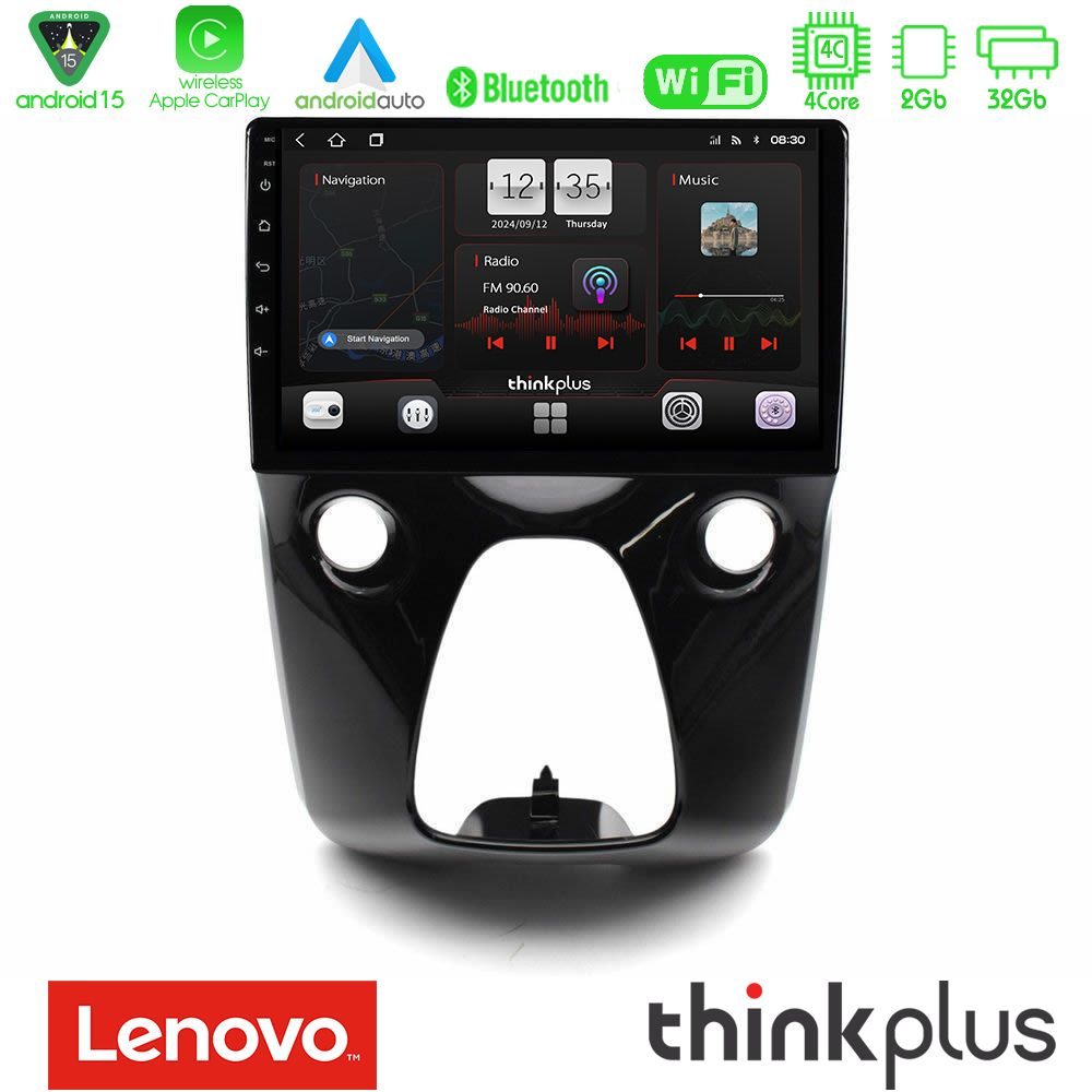 Lenovo Thinkplus Series 4Core Android15 2+32GB Toyota Aygo | Citroen C1 | Peugeot 108 Navigation Multimedia 10" Με Carplay & Android Auto
