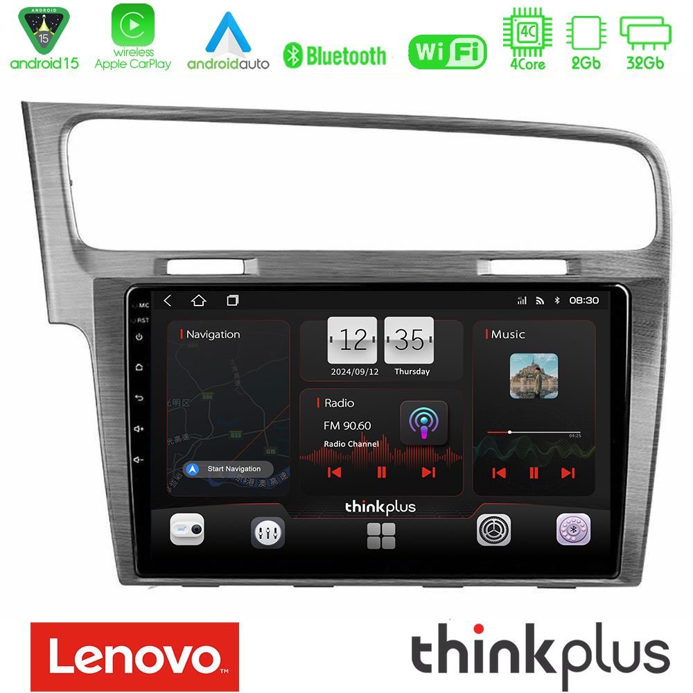Lenovo Thinkplus Series 4Core Android15 2+32GB  VW GOLF 7 Navigation Multimedia Tablet 10" Με Carplay & Android Auto