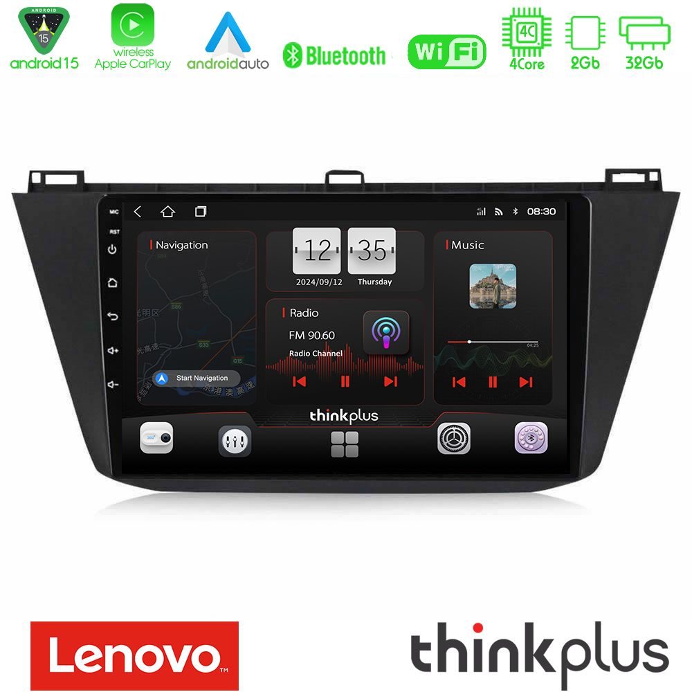 Lenovo Thinkplus Series 4Core Android15 2+32GB Vw Tiguan 2016-2022 Navigation Multimedia Tablet 10" Με Carplay & Android Auto