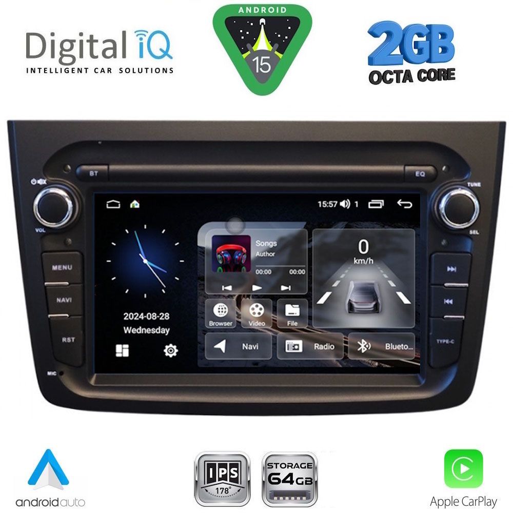DIGITAL IQ BLE 357BL_CPA (7" DECK) MULTIMEDIA SYSTEM for ALFA ROMEO MITO mod. 2008-2018 (BLACK)
