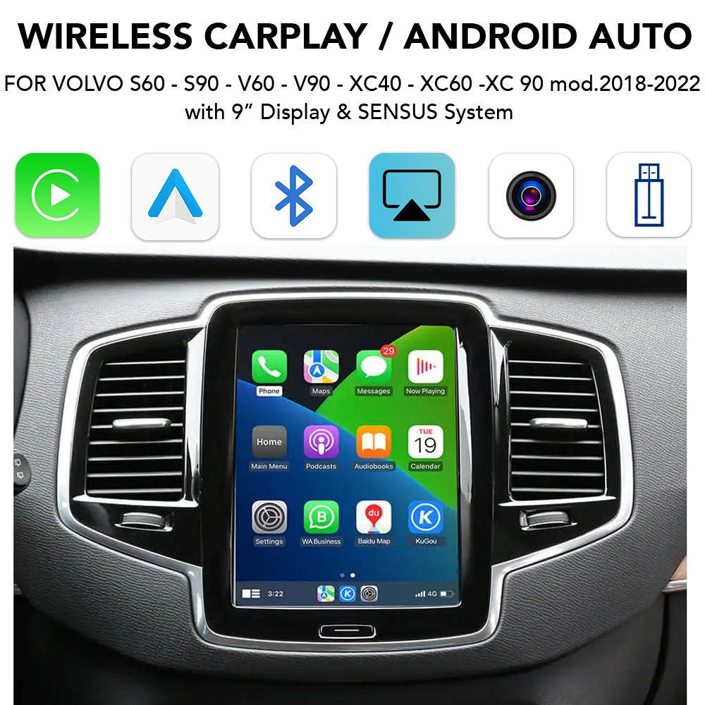 LENOVO LTP VLV 2510F CPAA (WIRELESS CARPLAY / ANDROID AUTO BOX for VOLVO V90 – S90 – XC40 - XC60 -XC90 mod. 2017-2022 for 9" Display)