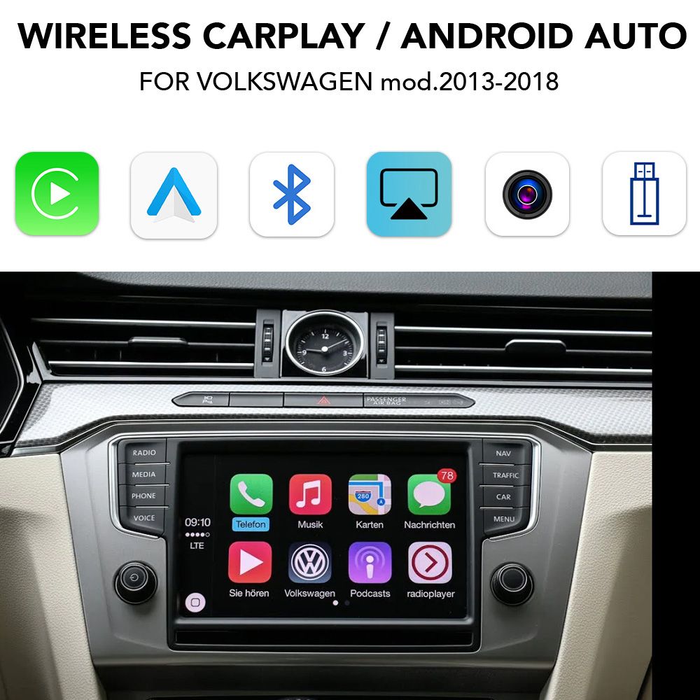 LENOVO LTP VW 3816W CPAA (WIRELESS CARPLAY / ANDROID AUTO BOX for VW TOUAREG mod. 2011-2018 with 8'' screen with 2 CAMERAS)