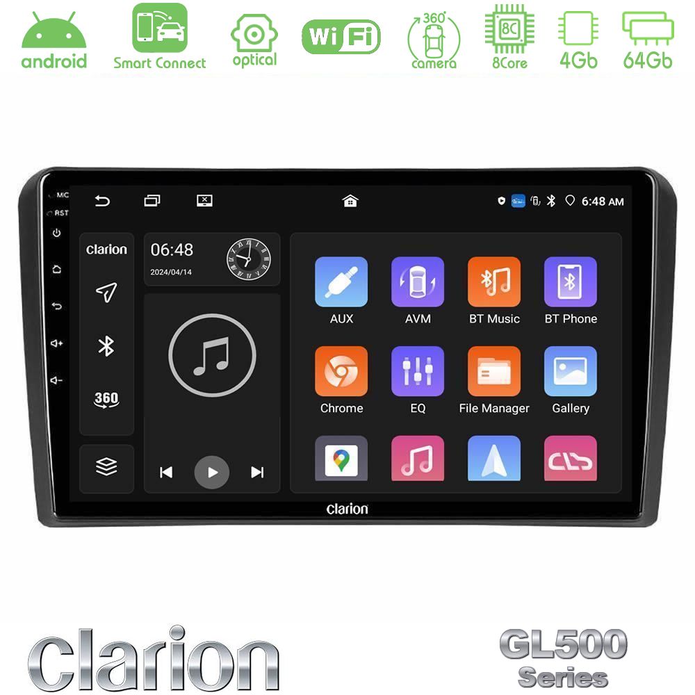 Clarion GL500 Series 8Core Android ClarionOS 4+64GB Audi A3 8P Navigation Multimedia Tablet 9"