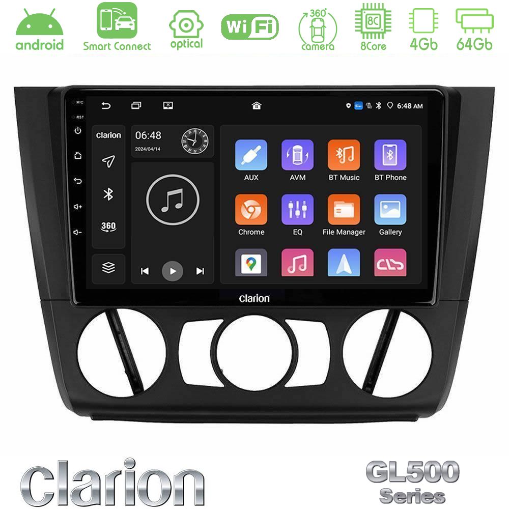 Clarion GL500 Series 8Core Android ClarionOS 4+64GB BMW 1Series E81/E82/E87/E88 (MANUAL A/C) Navigation Multimedia Tablet 9"