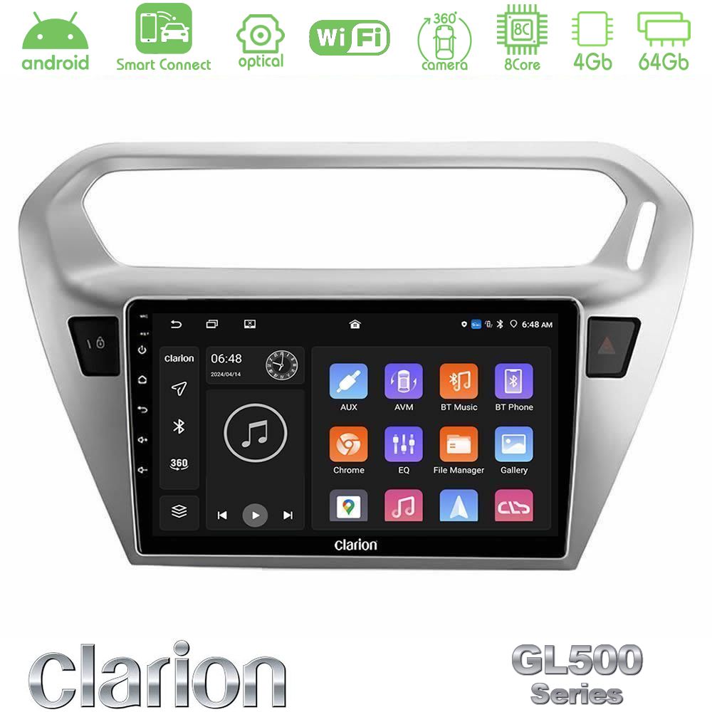 Clarion GL500 Series 8Core Android ClarionOS 4+64GB Citroën C-Elysée / Peugeot 301 Navigation Multimedia Tablet 9"